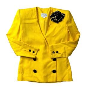 Fernando Pena Vintage Yellow Blazer Over Sized 1980s Size 6 Linen